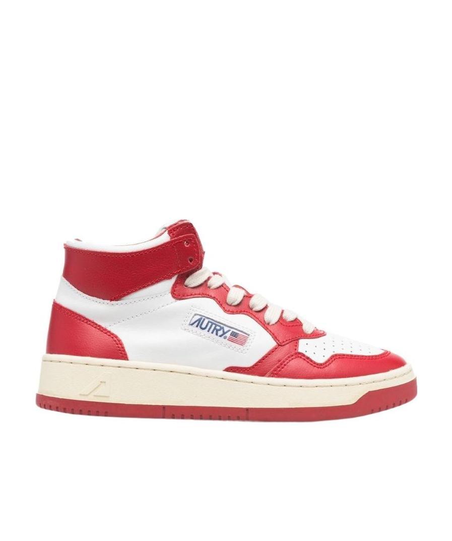 Autry Medalist Low Mid-top White Leather Sneakers In Red