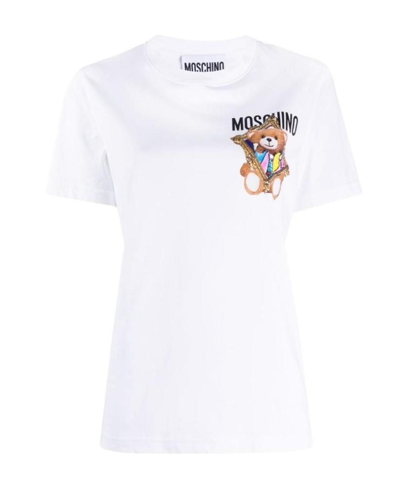 Moschino Teddy Bead Detailed Crewneck T-shirt In White