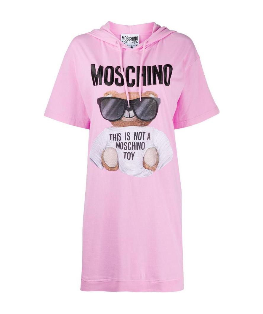 Moschino Teddy Bear Printed Hooded T-shirt Dress In Pink