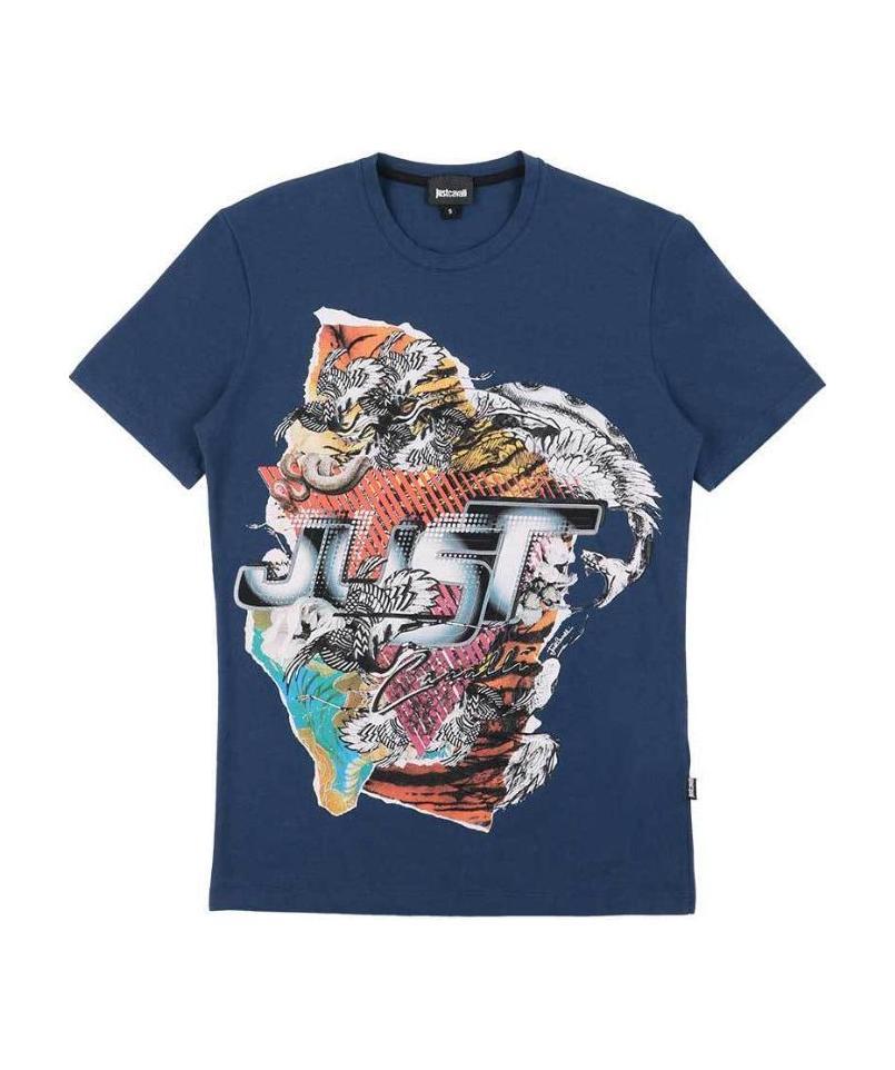 JUST CAVALLI ROUND COLLAR LOGO T-SHIRT