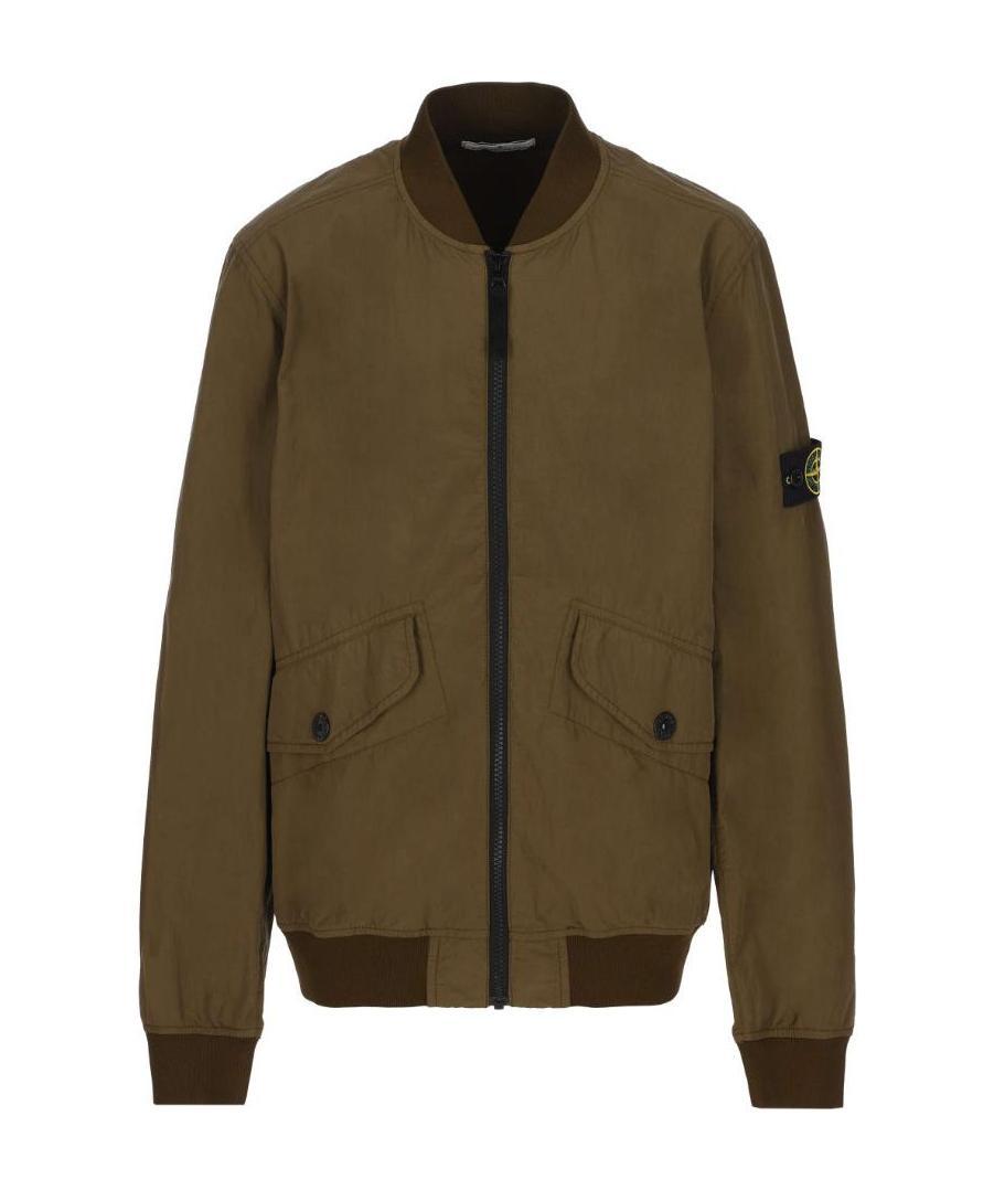 Stone Island Logo-patch Sleeve Jacket In Green