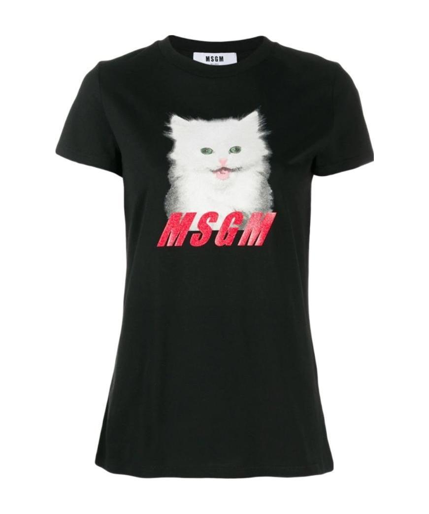 Msgm Black Printed T-shirt In Black