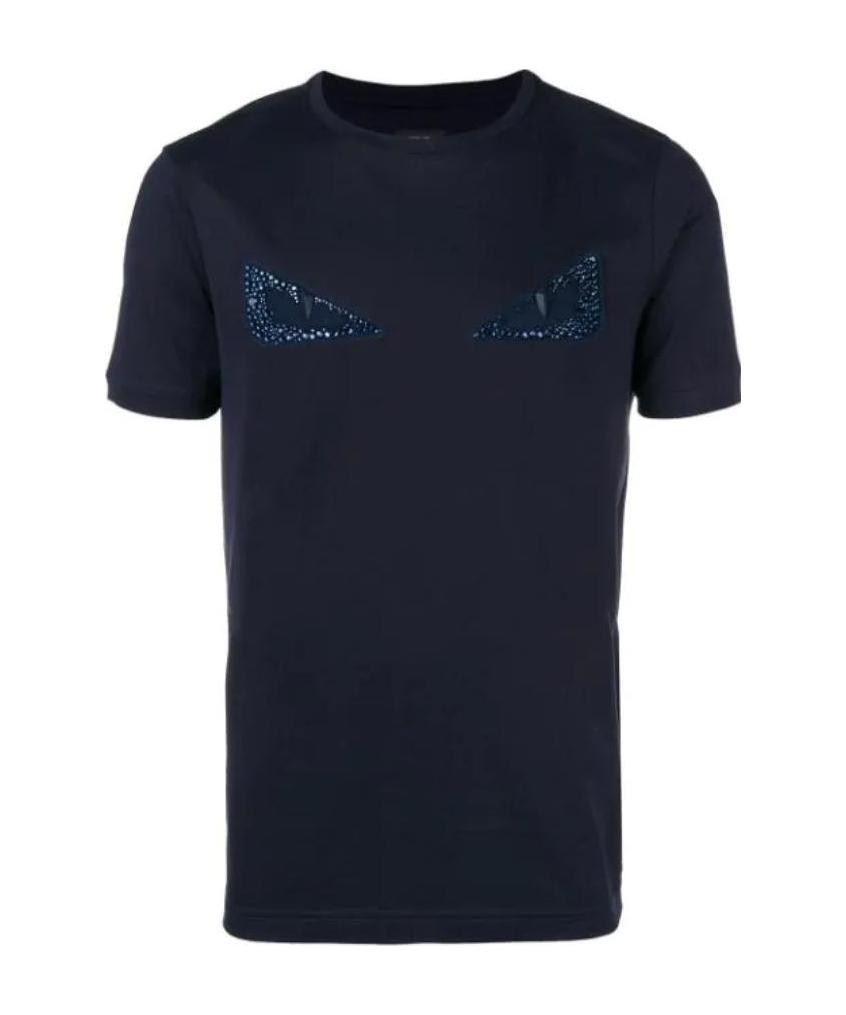 Fendi Dark Blue Round-neck T-shirt In Blue