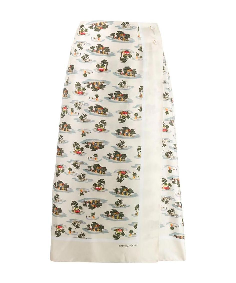 Bottega Veneta Postcard Pattern Printed Skirt In White
