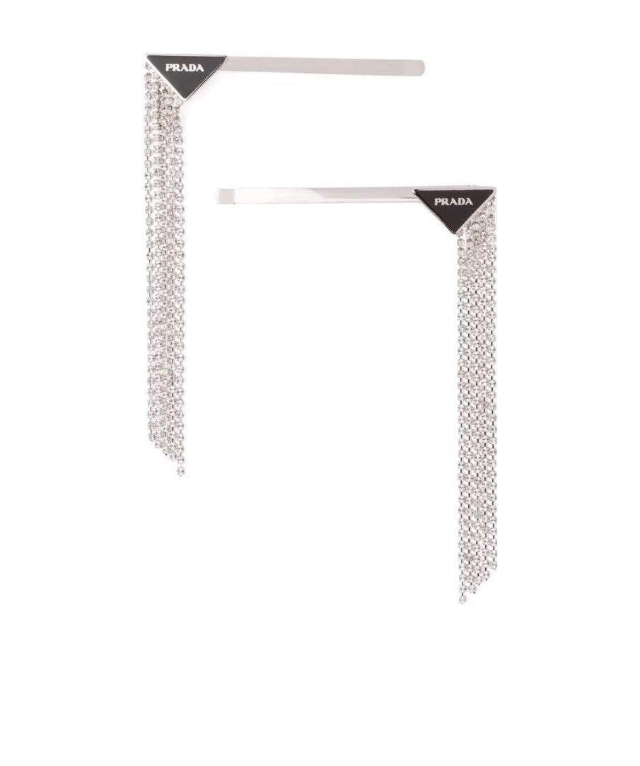 Prada Rhinestone-embellished Triangle Logo Hairpin Set In White