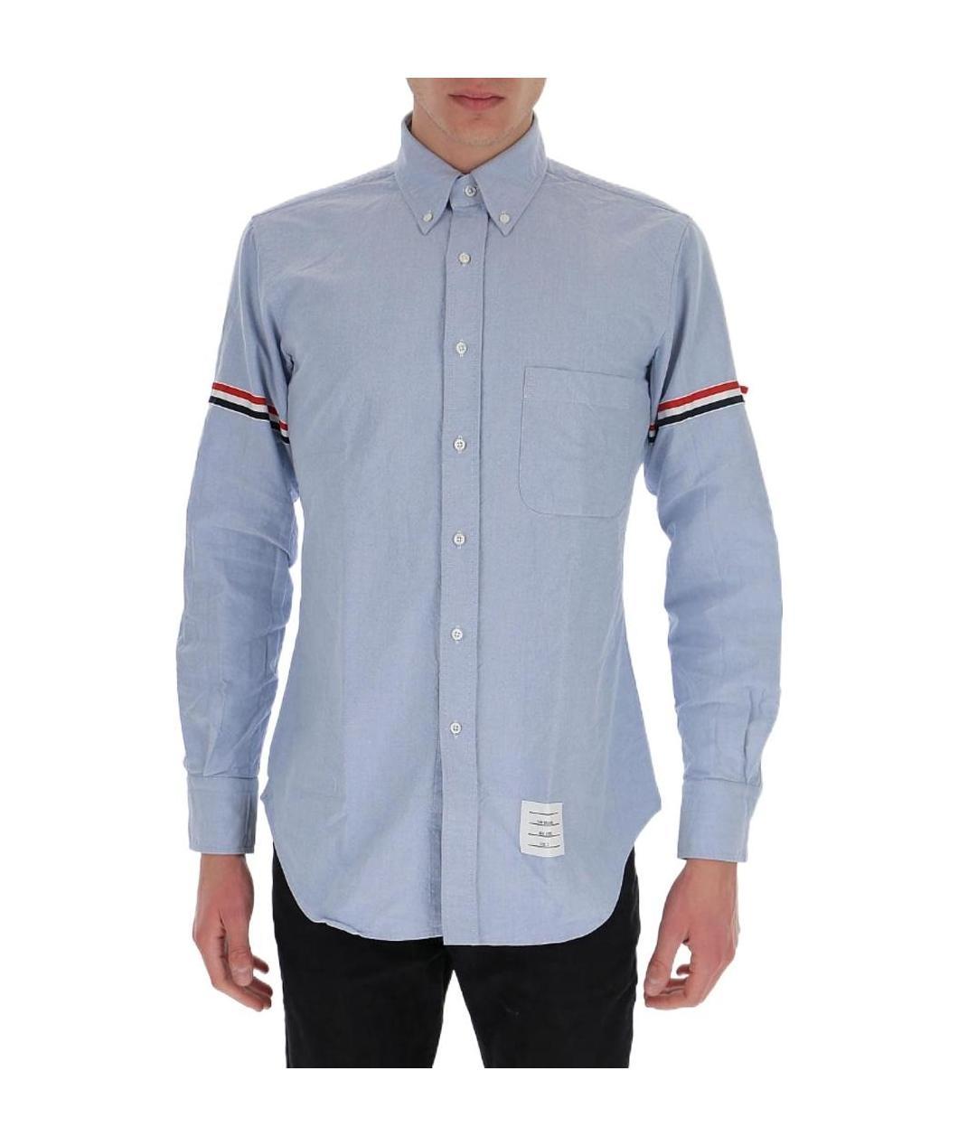 Thom Browne Striped Buttoned Shirt In Blue
