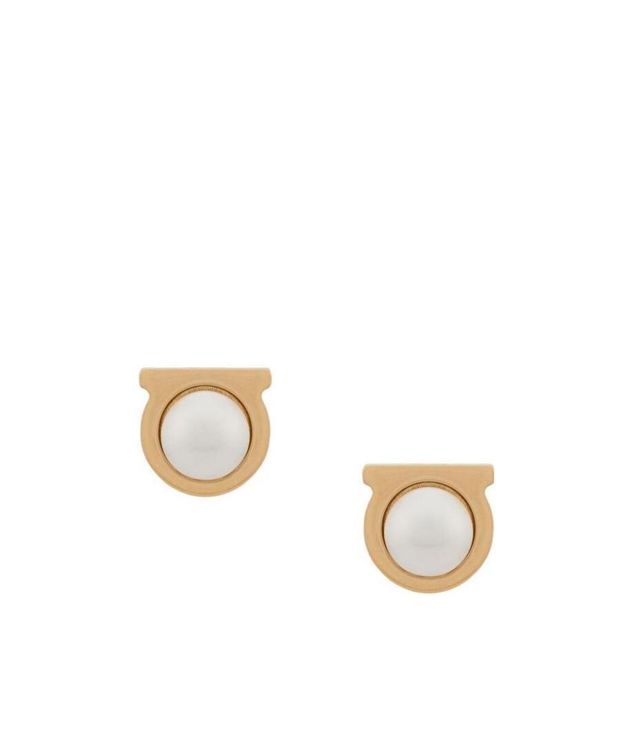 Ferragamo Gold Gancini Pearl Earrings In Yellow