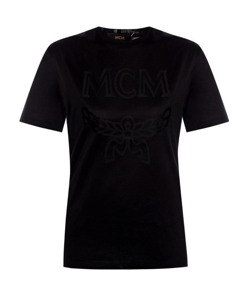 Mcm Logo Printed Round Collar T-shirt In Gray