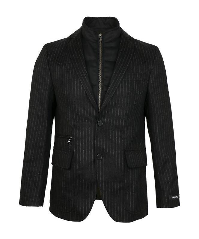 Karl Lagerfeld Striped Single-breasted Suit Jacket In Black