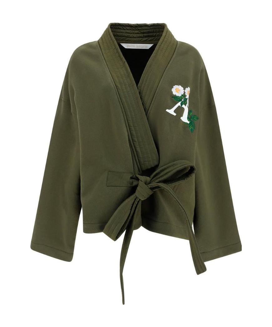 Palm Angels Daisy-logo Belted Coat In Green