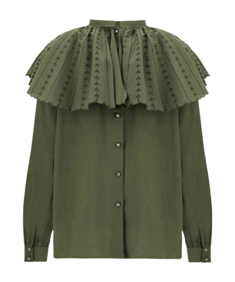 Etro Ruched Floral-embroidery Blouse In Green