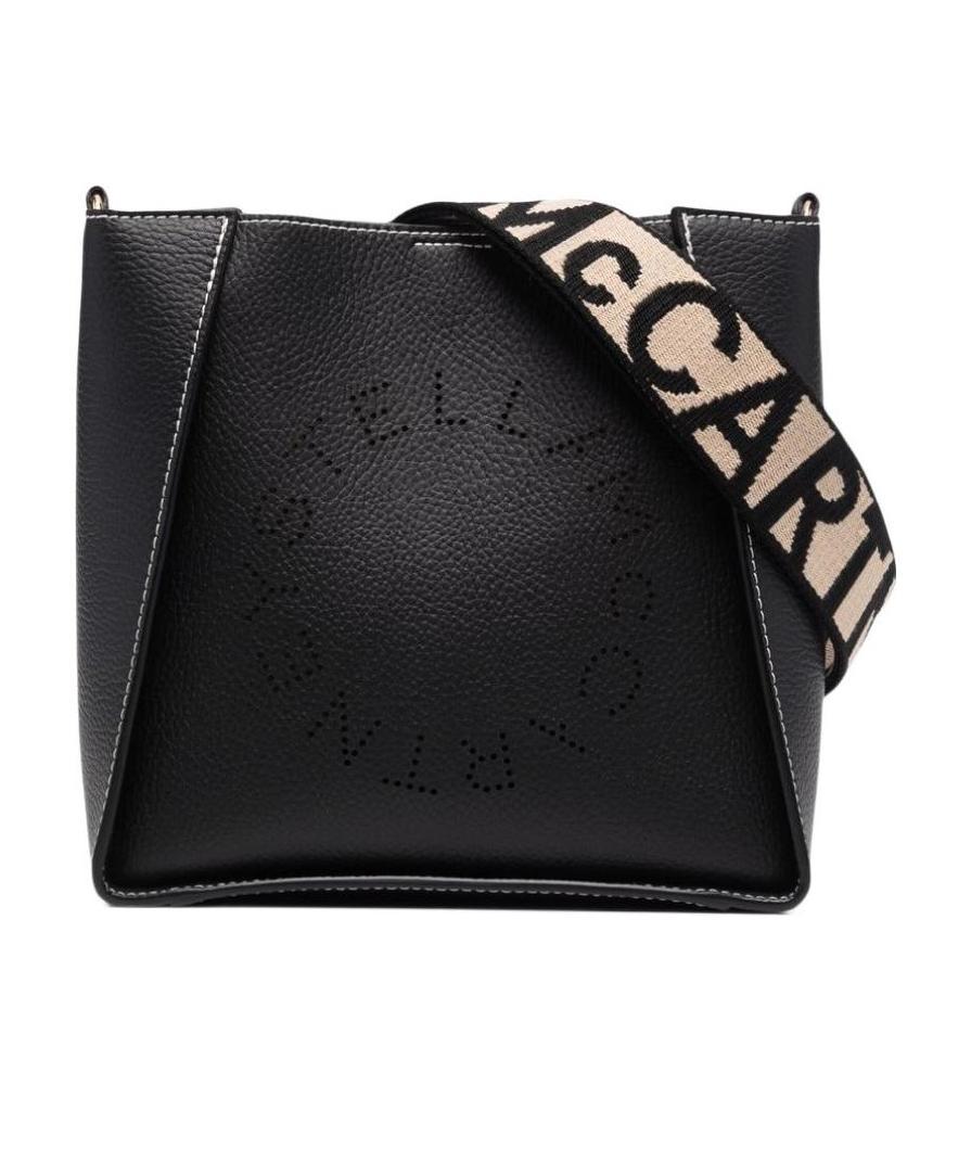 Shop Stella Mccartney Logo Perforated Crossbody Bag In Black