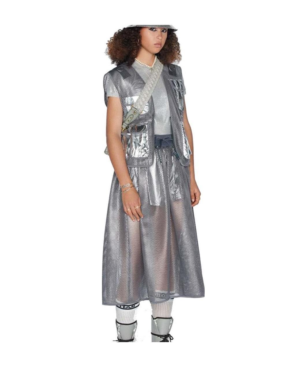 Dior Metallic Drawstring Skirt In Gray