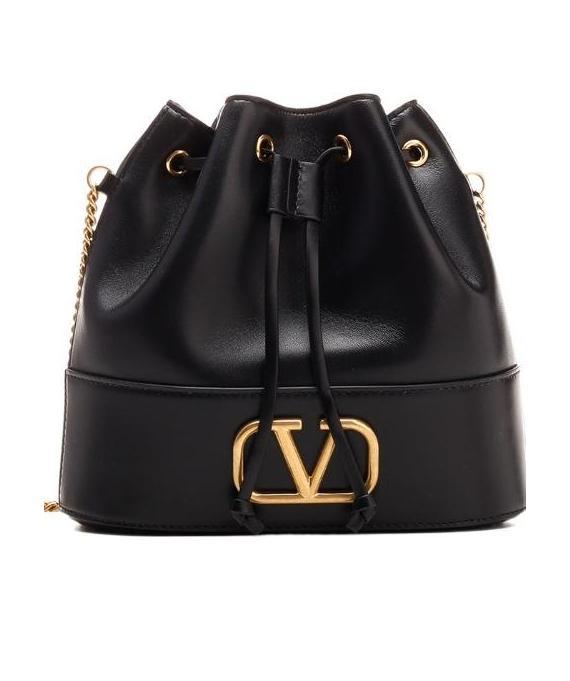 Valentino Chain-link Shoulder Strap Bucket Bag With Gold-tone Hardware In Black