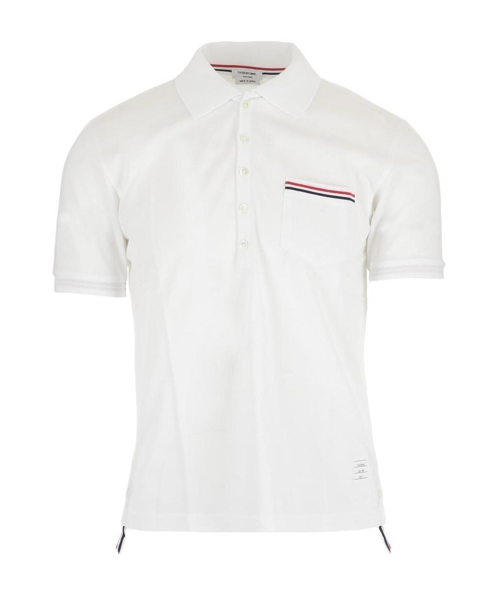 Thom Browne Cotton Polo Shirt With Ribbed Collar And Side Slits In White