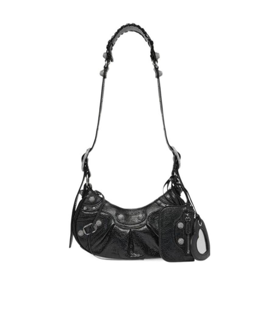 Balenciaga Green Leather Shoulder Handbag With Magnetic Closure And Metal Details In Black