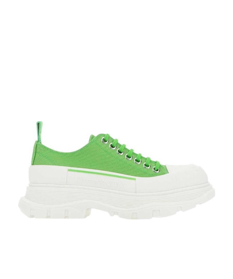 Alexander Mcqueen Sneakers Tread Aus Weissem Und Silberfarbenem Leder In Green
