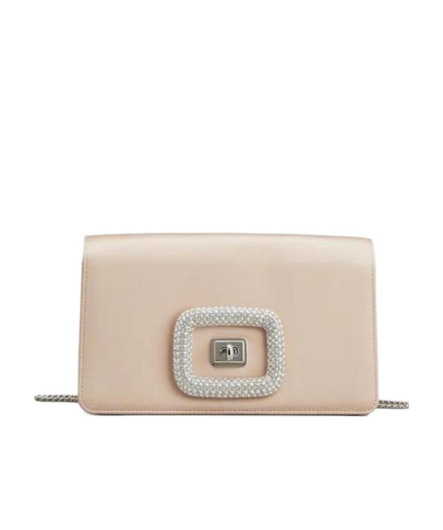 Roger Vivier Viv' Choc Jewel Mini Bag In Satin In Nude