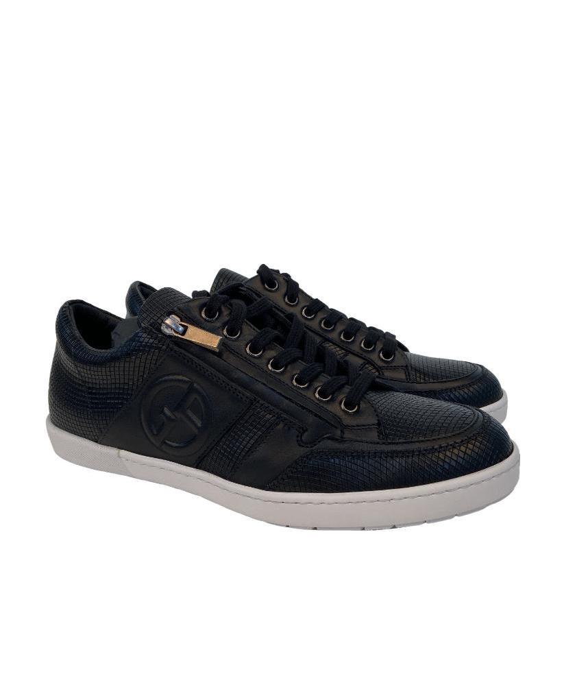 Giorgio Armani Logo Strapped Casual Sneakers In Black