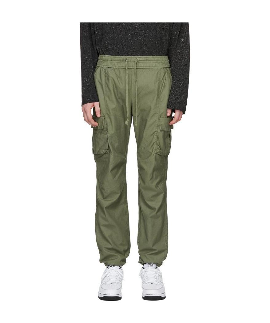John Elliott Dark Washed Cargo Pants With Belt Loops In Green