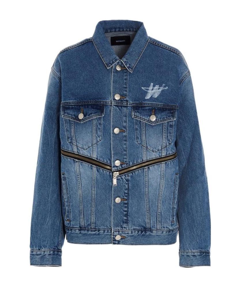 We11 Done Logo-print Zip-detail Denim Jacket In Blue