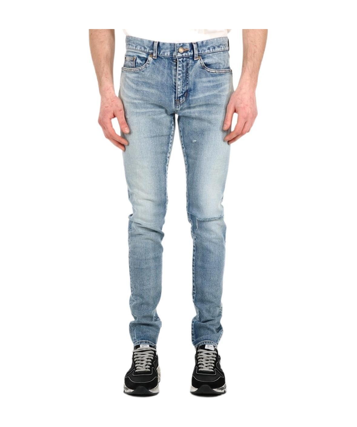 Saint Laurent 15cm Skinny Low Waist Cotton Denim Jeans In Blue