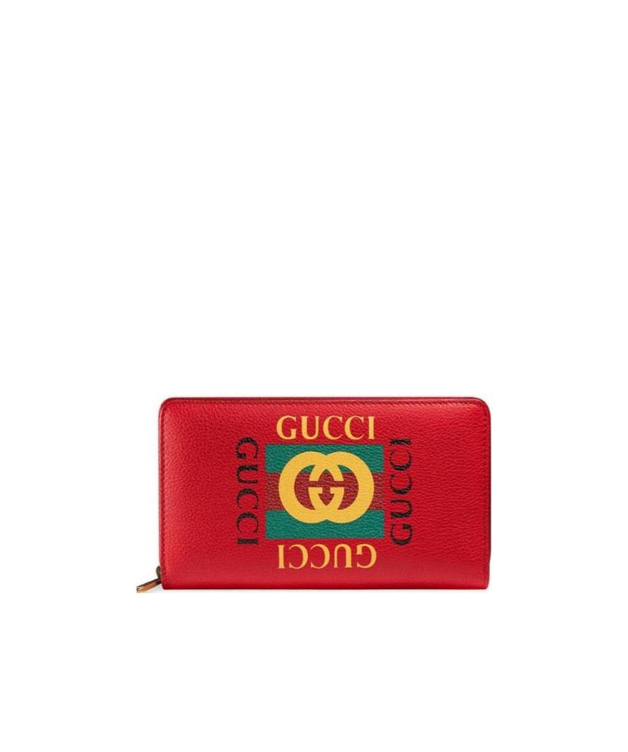 Gucci Print Leather Zip Around Wallet In Red