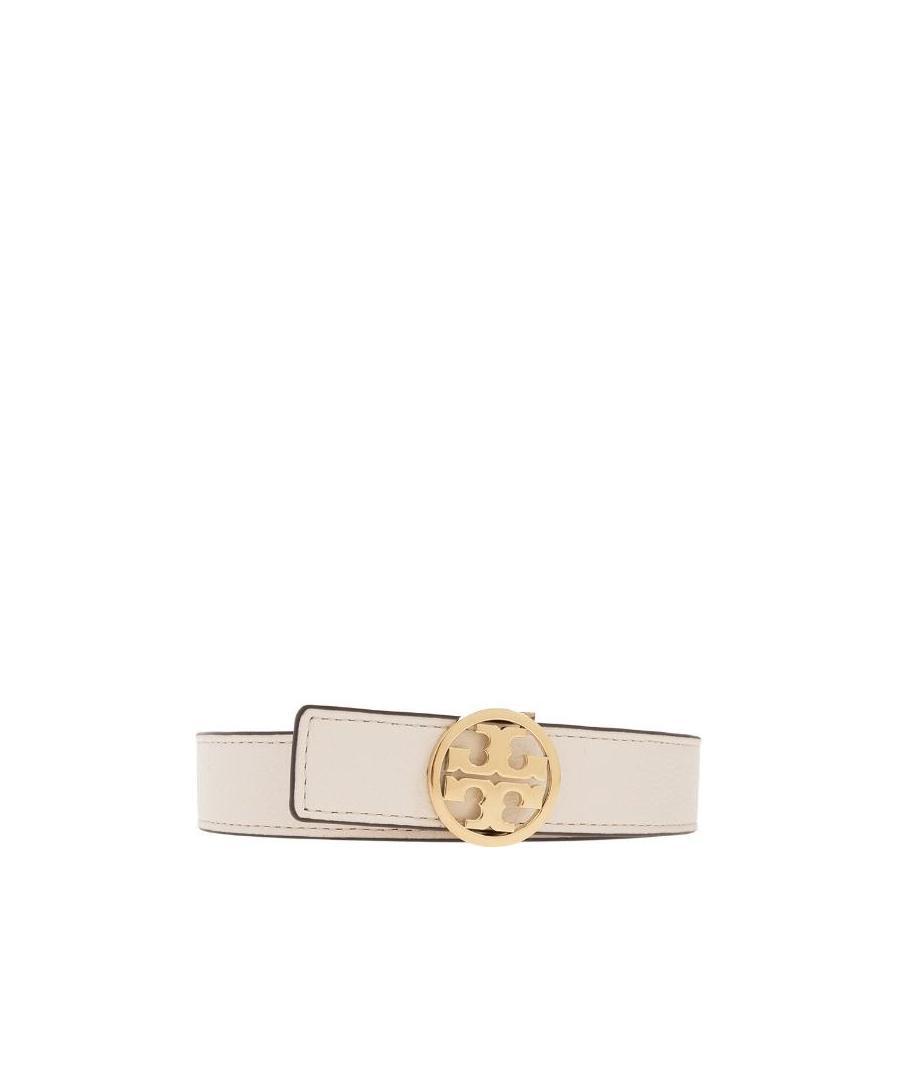 Tory Burch Logo-plaque Buckle Belt In Neutral