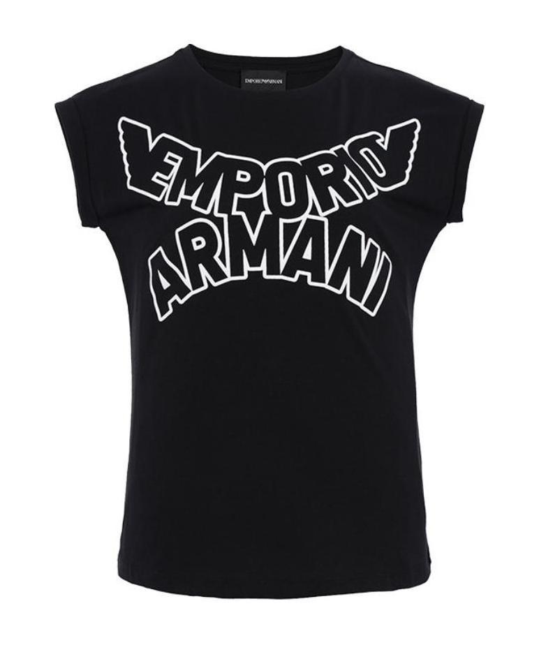 EMPORIO ARMANI BLACK LOGO PRINTED T-SHIRT