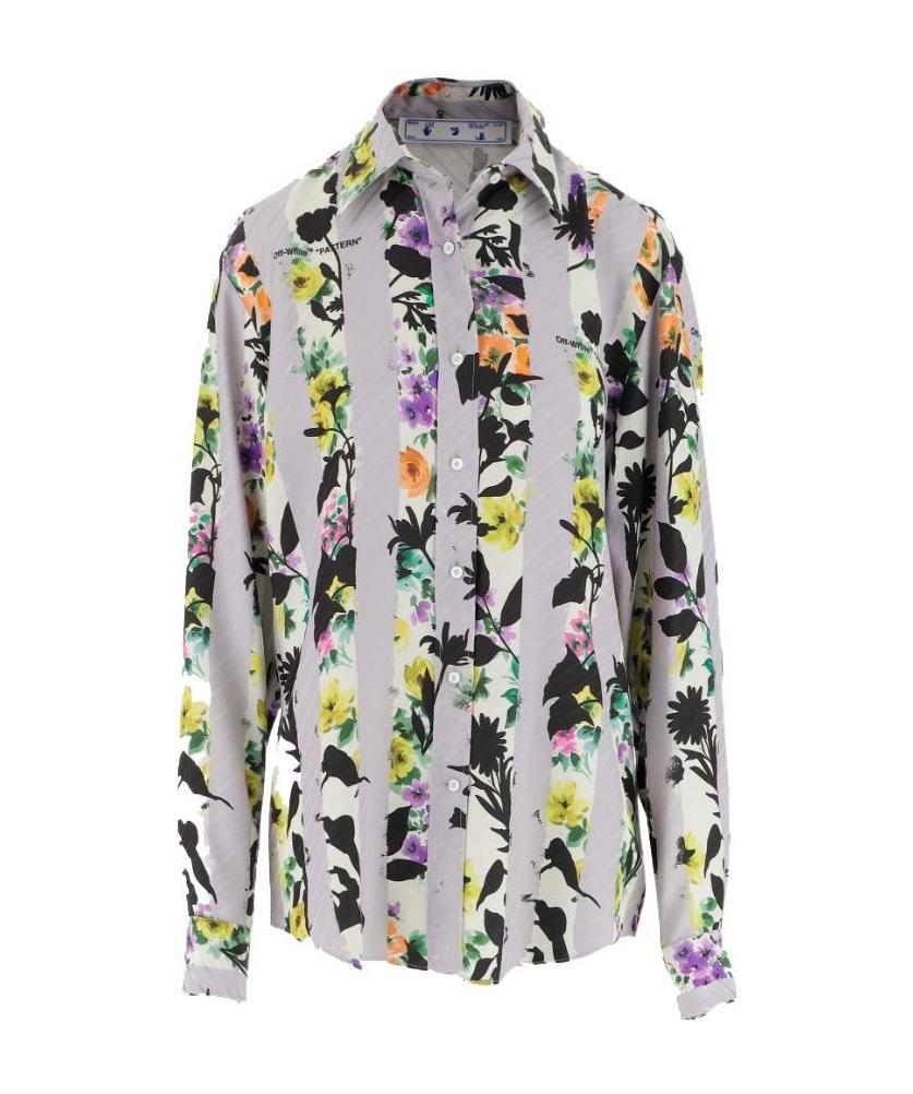 Off-white Multi Floral Stripes Basic Shirt In Gray