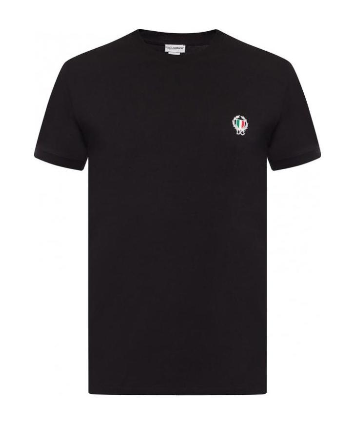 Dolce & Gabbana Tricolor Logo Stretch Cotton T-shirt In Black