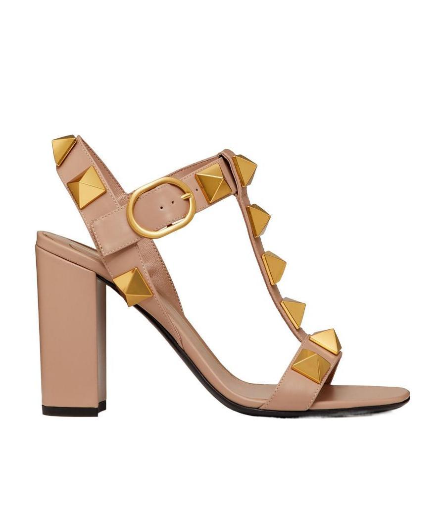 Valentino Roman Stud Block-heel Sandals In Pink