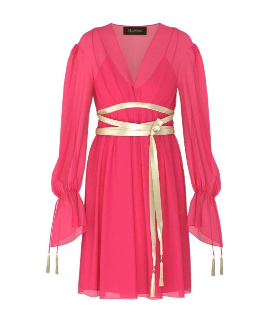 Max Mara V-neck Long-sleeved Dress In Pink