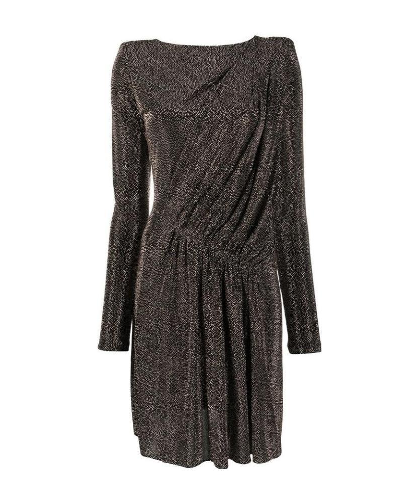 Saint Laurent Draped Metallic Padded-shoulder Dress In Black