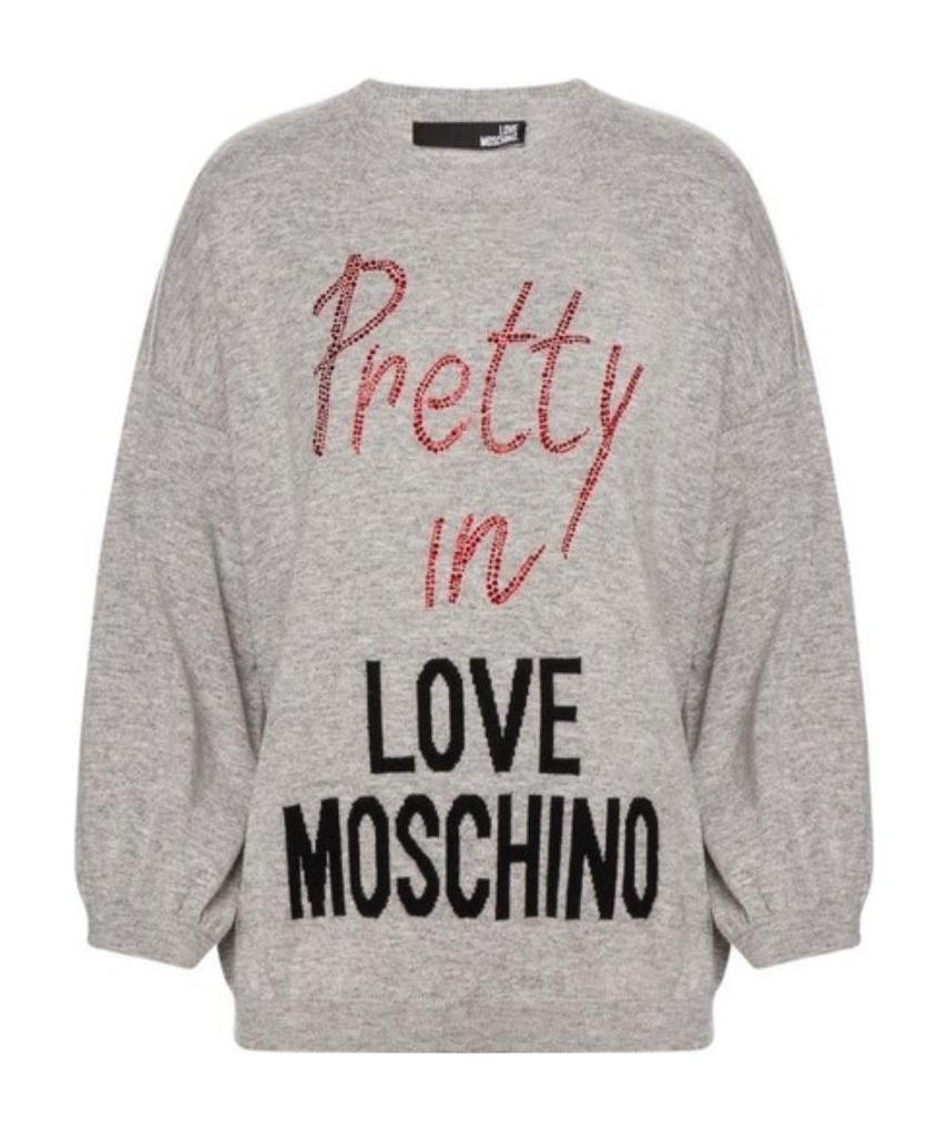 Moschino Crystal Inlaid Logo Pullover In Gray