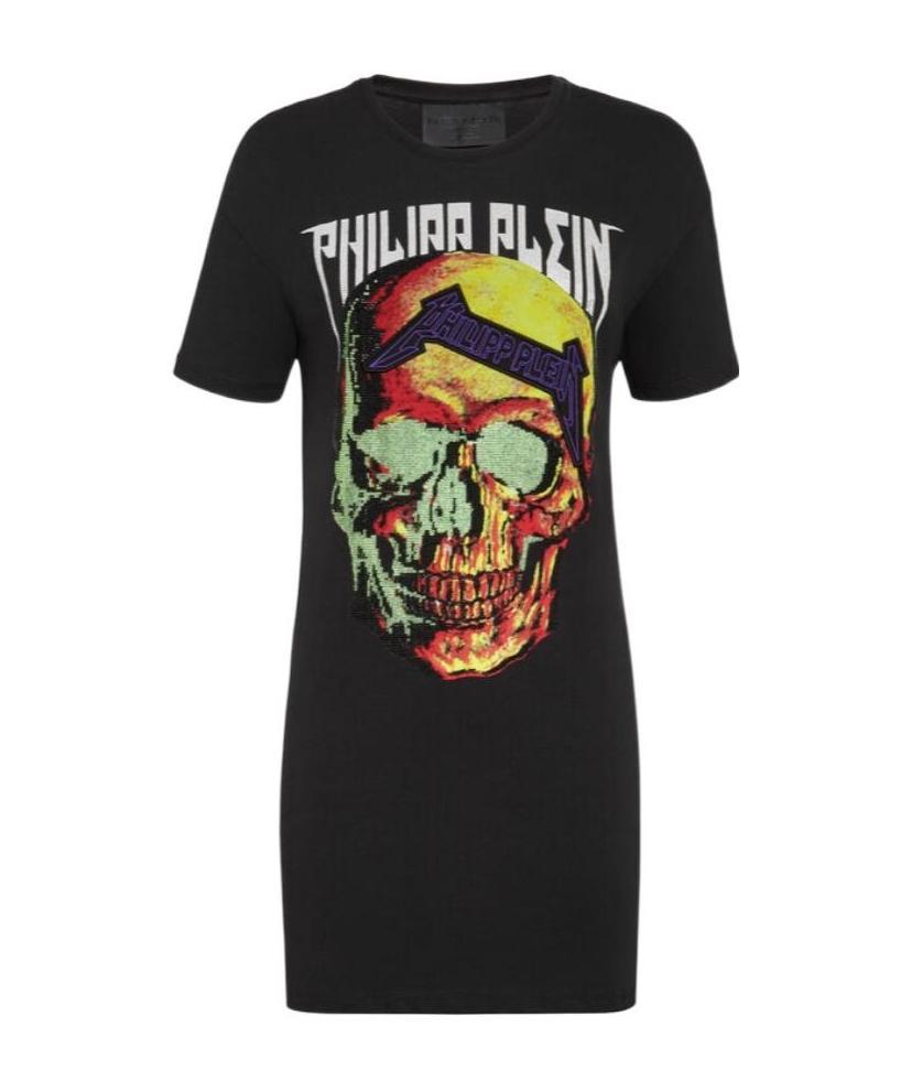 Philipp Plein Logo Details T-shirt Dress In Black