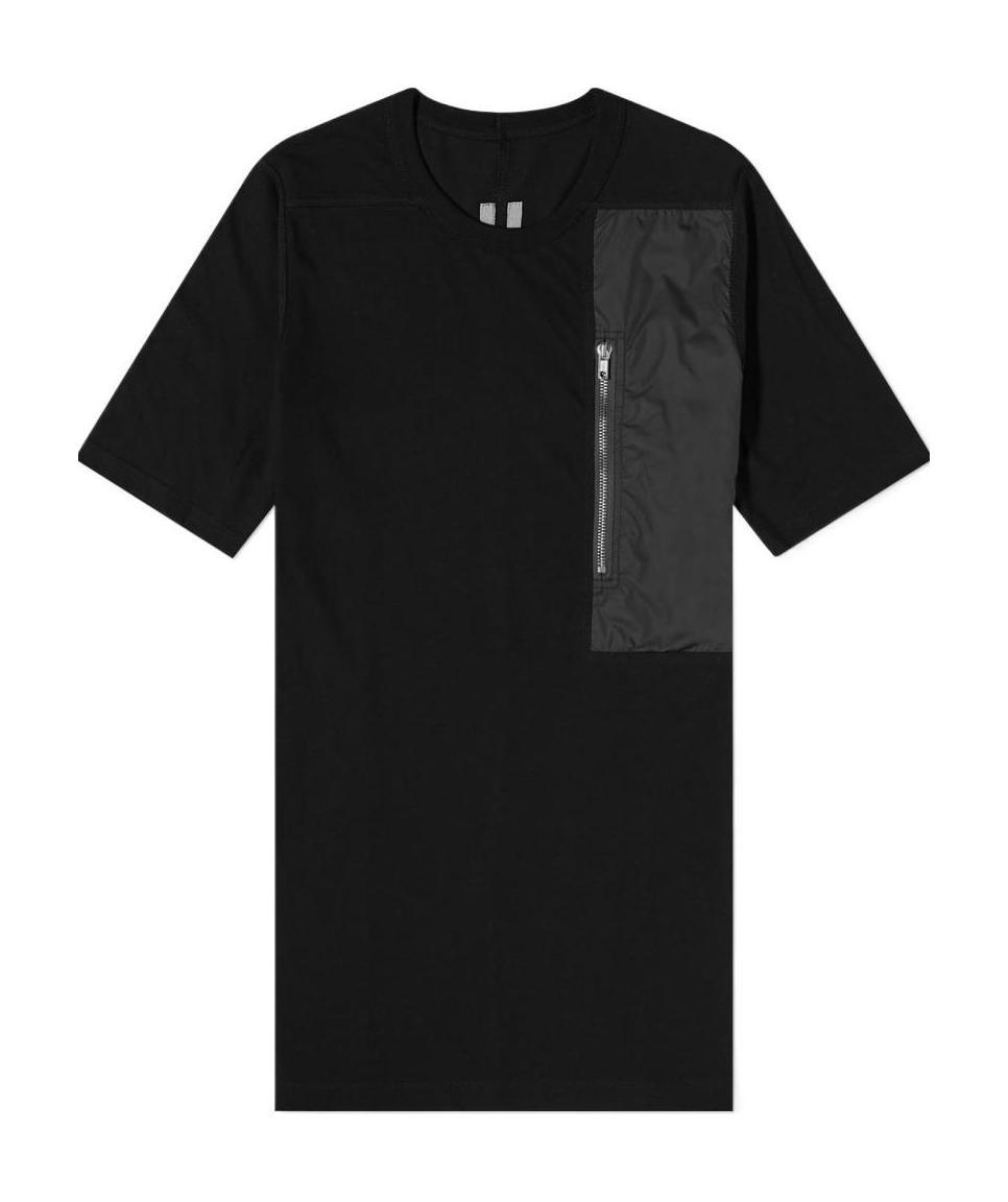 Rick Owens Zipper Patch Bag Spliced Short-sleeved T-shirt In Black