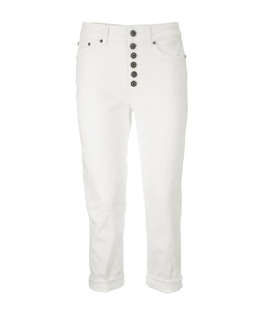 Dondup Cropped Cotton-blend Denim Jeans With Button Detailing In White
