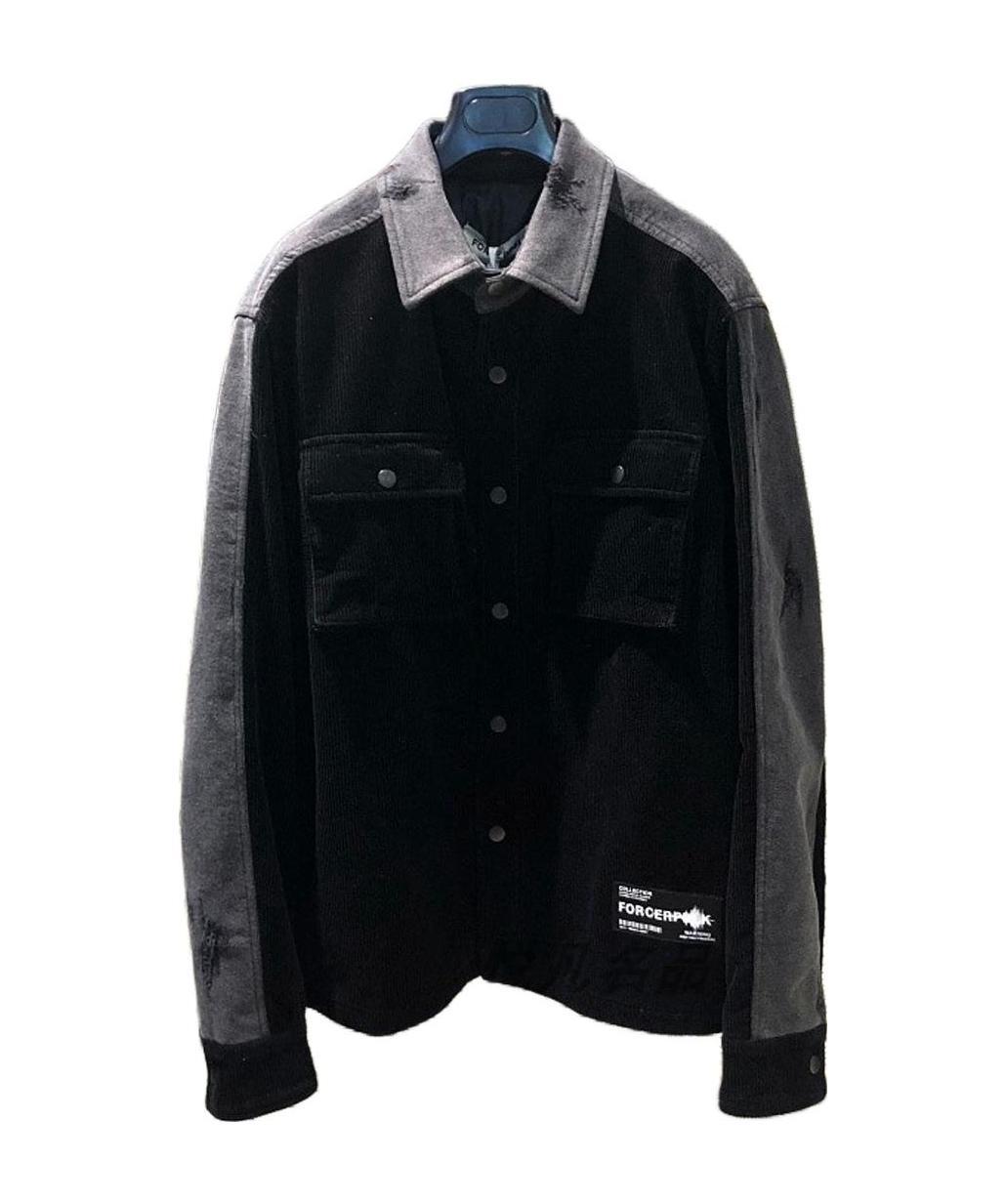 Forcerpblk Corduroy Spliced Casual Jacket In Black