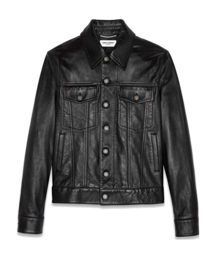 Saint Laurent Button-up Leather Jacket In Black