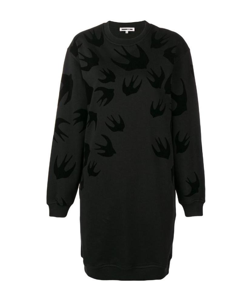 Mcq By Alexander Mcqueen Swallow Print Sweatshirt Dress In Black