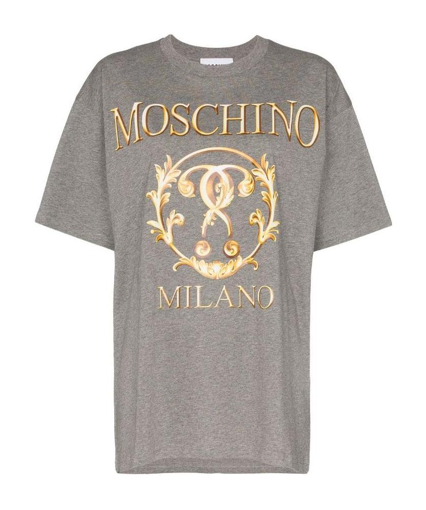 Moschino T-shirt With Round Neck And Short Sleeves In Gray