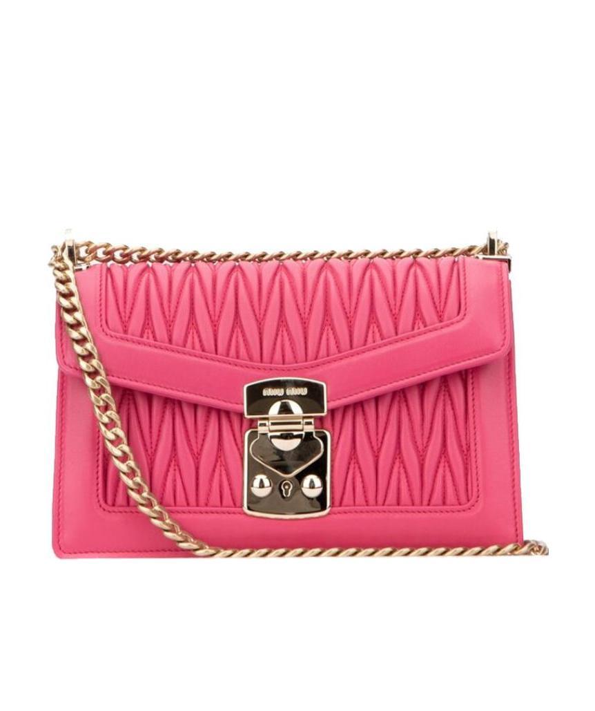 Miu Miu Confidential Matelassé Embossed Logo Shoulder Bag In Pink