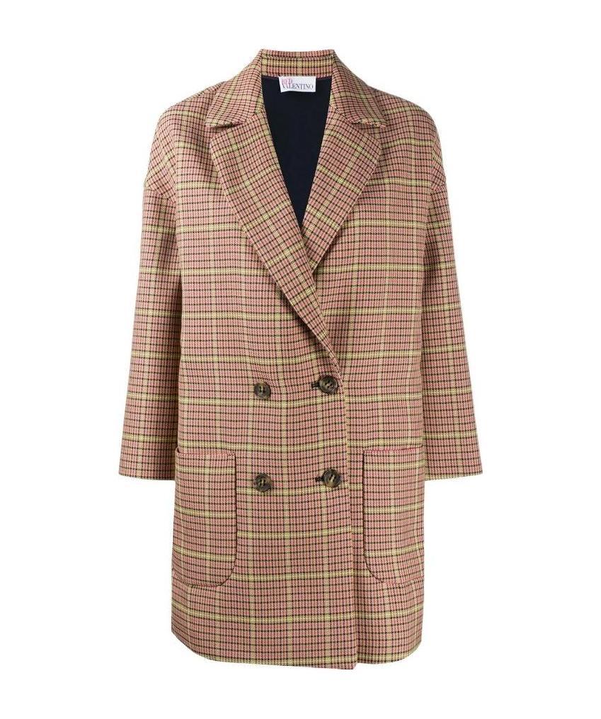 Red Valentino Double-breasted Plaid Suit Jacket In Nude