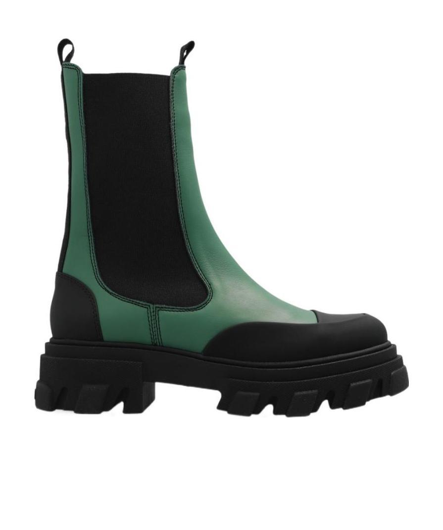 Ganni Colour-block Leather Ankle Boots In Black