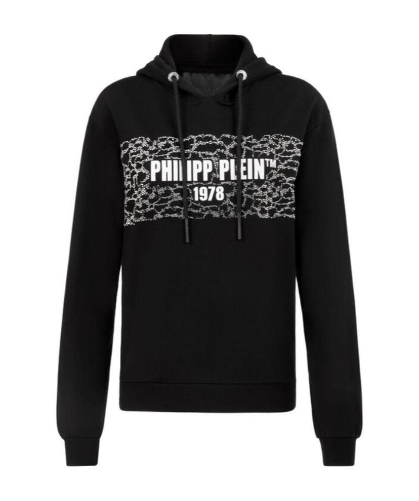 Philipp Plein Logo Details Hooded Hoodie In Black