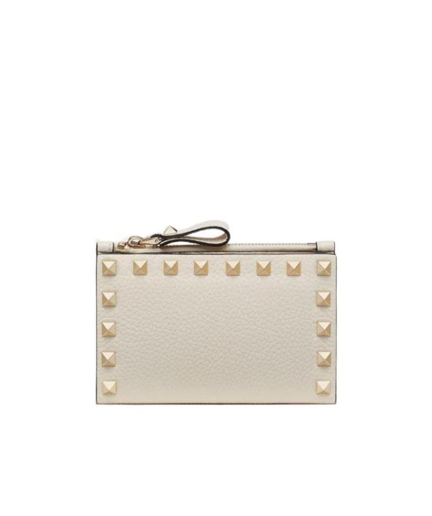 Valentino Rockstud-embellished Compact Wallet In Nude