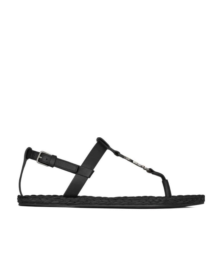 Saint Laurent Cassandra Monogram-logo Sandals In Black