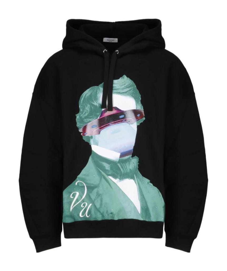 Valentino Character Printed Hooded Hooded Hoodie In Black