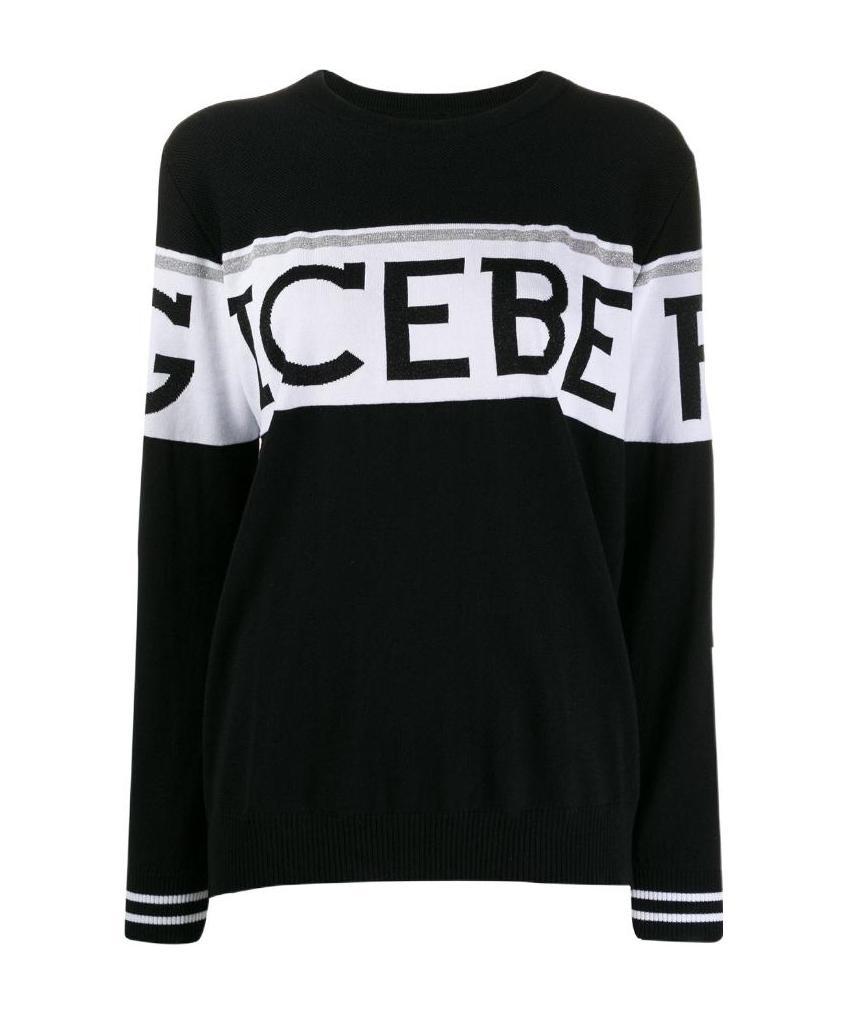 Shop Iceberg Knit Logo Print Jumper In Black